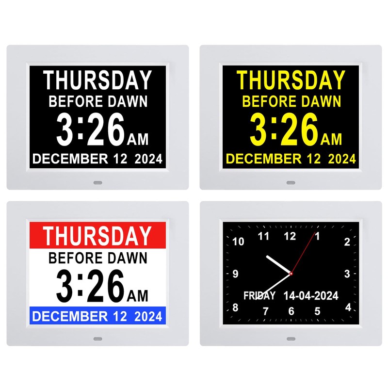 Johnziny 8 Inch Digital Day Calendar Clock, Dementia Clock for