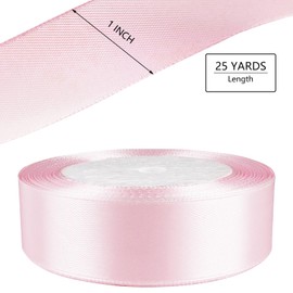 25 Yard Wired Satin Ribbon Roll, 1 Inch Fabric Ribbon for Craft Bows Rose Bouquet, Holiday Gift Wrapping, Party Decoration (Pink)