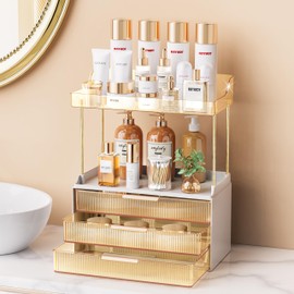 Anylady Bathroom Organizers and Storage, Makeup Organizer (Sturdy Durable Attractive), Ideal for Vanity, Countertop, Counter, Perfume, Skincare, Cabinet, Cosmetic, Dresser Organizer (Gold)