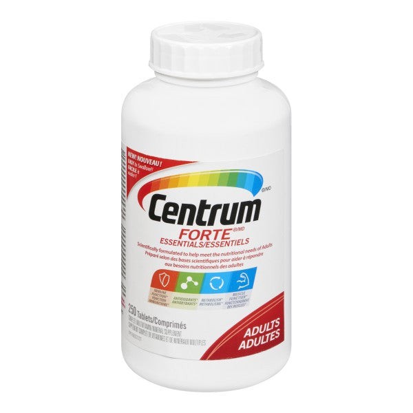 Centrum Forte Essentials Adults Complete Multivitamins and Supplement Tablets, 250 tablets