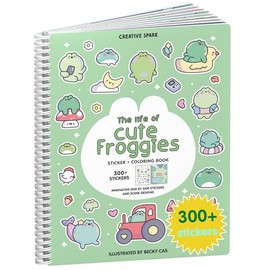 Cupkin Frogs Sticker Book Activity for Kids, Toddler Airplane Travel Essentials, 300+ Brogs Stickers for Kids + 8 Scenes + Coloring Book Pages, Rabbit Lover Gift, Children's Crafts Ages 2-8