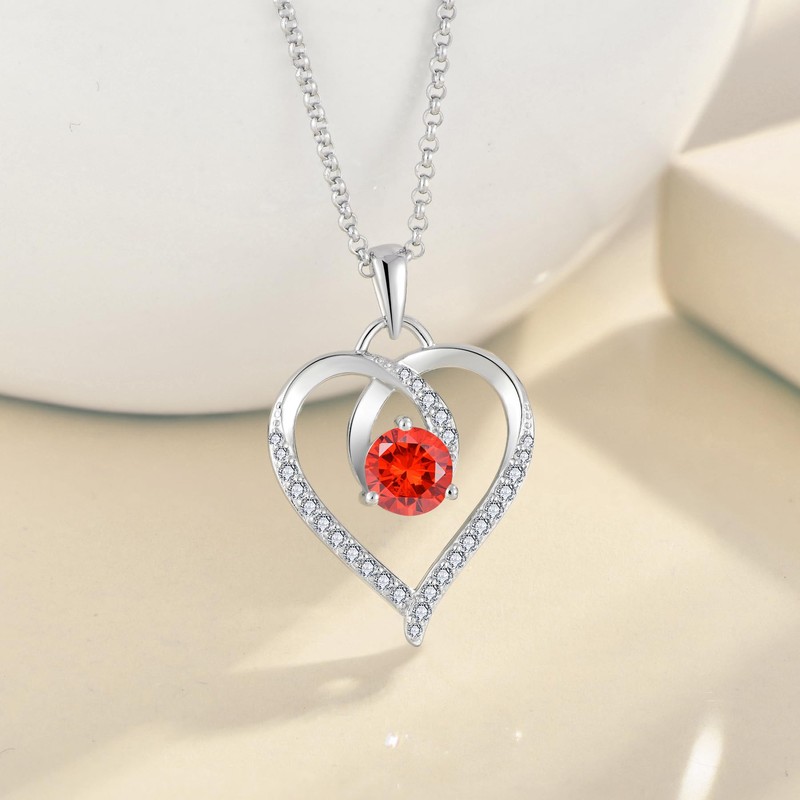 EJARY Heart January Birthstone Garnet Necklaces for Women,925 Sterling Silver
