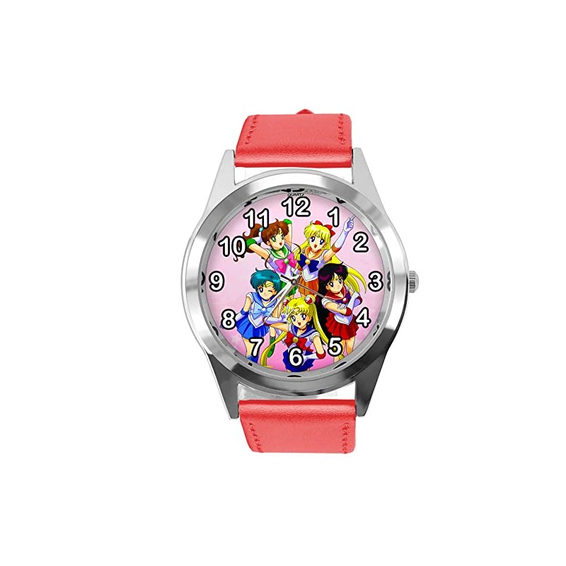 TAPORT Red Leather Round Watch for Manga Fans Red Strap,