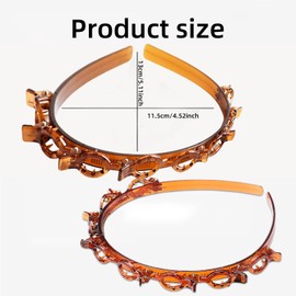 DUOJINSANXI ​2 Pcs Hairband with Clips, Bangs Hairstyle Hairpin Headband, Toothed Headbands Braided Tool, Fashion Hair Clip Styling Accessory Tools for Women Girls (Brown)