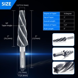 ZNXIMER 10 Degree Ball Joint Tapered Reamer, Tapered Ball Joint Reamer for 2" Per Foot Taper, for Fitting Ball Joints and Tie Rod Ends，Made of 6542 High-Speed Tool Stee, Reinforced Threaded Type