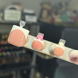 Set of 20 Press On Toe Nails - Squared Toes - Acrylic Toe Dupe - French Tips - Design: Double Line French