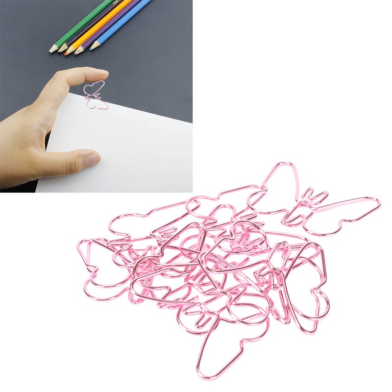 100 Pcs Shaped Paper Clips Pink Butterflies Shape Metal Cute