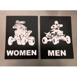Maverick Advantage MENS & WOMENS Bathroom Sign SET - ATV Powersports Theme, Black/White, 6"x8" EA
