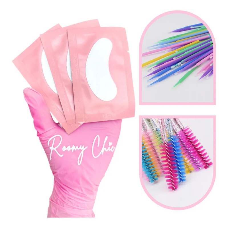 50 Pares Parches 50 Cepillos Glitter 100 Microbrush Pestañas