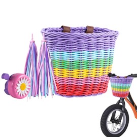 Children's Front Bicycle Basket, Bicycle Basket for Children, Front Bicycle Basket, Braided Removable Bicycle Baskets with Bicycle Tassels and Bicycle Bell, Bicycle Accessories Children