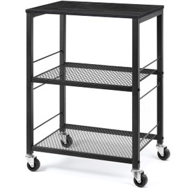 LIANTRAL 3 Tier Rolling Cart, Black Kitchen Carts on Wheels with Storage, Multifunctional Utility Cart for Kitchen Bathroom Living Room Bar Office