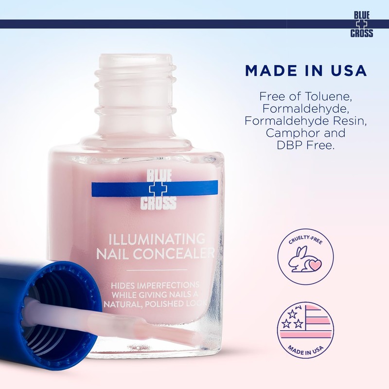 Blue Cross Illuminating Nail Concealer Polish, 5 Minute Manicure, Topcoat