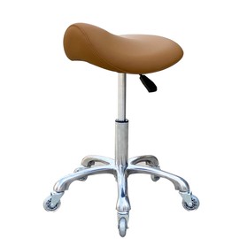 FRNIAMC Professional Saddle Stool with Wheels Ergonomic Swivel Rolling Height Adjustable for Clinic Dentist Beauty Salon Tattoo Home Office (Camel)