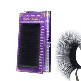 NAGARAKU Eyelash Extensions 0.10 mm C curl 12mm Premium Individual Classic Lashes Soft Natural Matte Black 16 rows Professional Beauty Salon Supplies - Purple Card