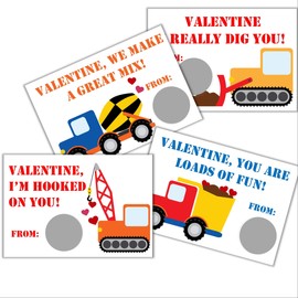 Construction Vehicle Valentine's Day Scratch Off Card for Kids, DIY Scratch Off Valentines Day Card, Classroom Valentine, Pack of 24 Cards with Envelopes