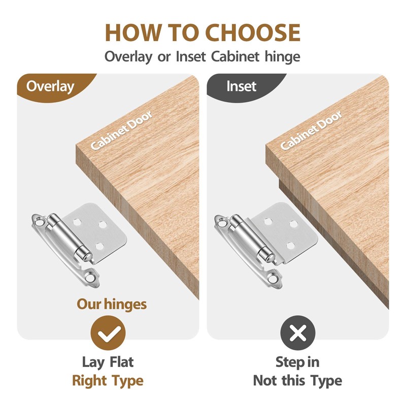 Satin Nickel Self Closing Kitchen Flush Cabinets Hinge 10 Pair