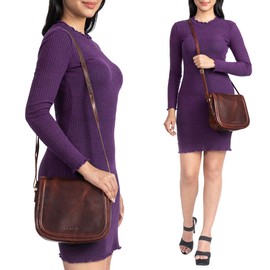 ROYALZ 'Maryland' Vintage Handbag Leather Women for Hanging Elegant Women's Evening Bag Genuine Leather Leather Shoulder Bag, Roma Cognac Brown