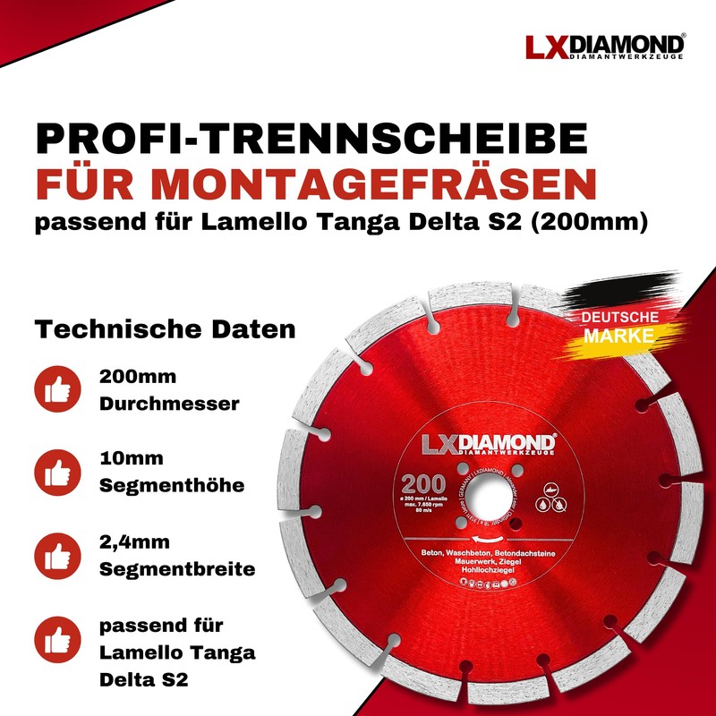 LXDIAMOND Diamond Cutting Disc 200 mm - Suitable for Concrete