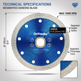 GoYonder Super Thin 4" Grinder Blades Tile Blade, Diamond Saw Blade for Cutting Porcelain Tiles Granite, 105mm Tile Cutting Blade for Angle Grinder