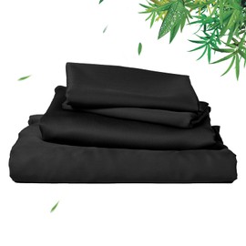 David's Home Cooling Sheets Set,Luxury Silky Soft Breathable for Hot Sleeper, 16" Deep Pocket Sheets with Pillowcase for Spring Summer, Black, Queen Size