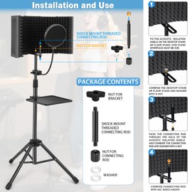 GYXZ Microphone Isolation Shield with Stand Curved Panel for Mic, Foldable Mic Shield with Triple Sound Insulation, Studio Mic Sound Absorbing Foam Reflector for Sound Recording, Podcasts