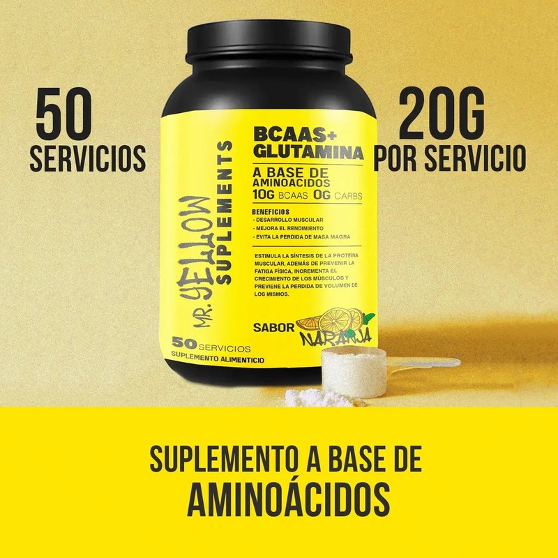 Aminoácidos Bcaas Glutamina 1kg Mr. Yellow Varios Sabores