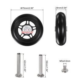 uxcell Replacement Luggage Wheels 75x24mm Suitcase Wheel Repair Kits Include 2 PU Bearing Wheels & Washers, Wrenches & Axle Screw for Trolley Bag, Inline Skate and Caster Board