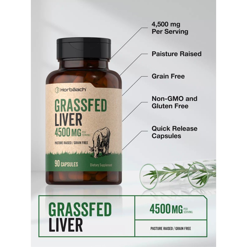 Horbäach Grass Fed Beef Liver | 4500mg | 90 Capsules