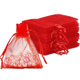 50pcs Clear Organza Bags 17x23cm Medium Organza Gift Bags Drawstring Jewelry Gift Bags Wedding Gift Bags for Party Festival Game Red
