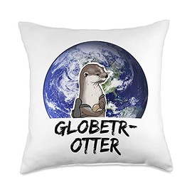 I love otter and travel the world globetrotter traveler pun Throw Pillow