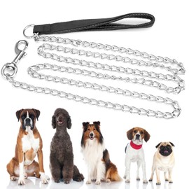 Robust Metal Dog Lead, 180 cm Long Bite-Resistant Dog Lead with Soft Padded Handle, Corrosion and Rust Resistant Sports Lead Metal Training Dog Lead Chain for Large and Medium Dogs
