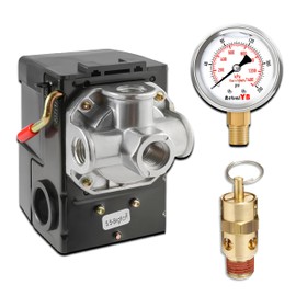 Dreyoo Air Compressor Pressure Switch 135-175 4-Port 20 Amp with 0-200 PSI Gauge and 200 Psi Safety Relief Valve, 1/4" NPT Replacement Pressure Switch Parts for Air Compressor