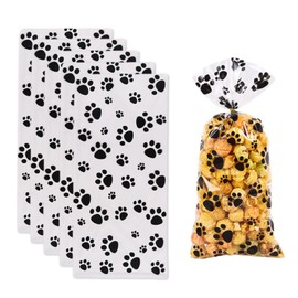 50 Pcs Cellophane Gift Bags,Cellophane Cones,Pet Paw Print Plastic Cellophane Bags Heat Sealable Treat Candy Bags Dog Cat Gift Bags Sweet Bags,for Pet Treat Party Favor