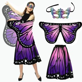 Bseical Bseical Schmetterling Kostüm Damen Schmetterlingsflügel Erwachsene Karneval Kostüm Schmetterlingskostüm Schmetterling Umhang 3-teiliges Set Mit Bunter Maske Und Rock Fee Kostüm (Lila)