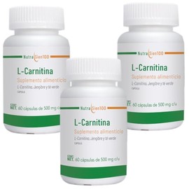 Nutrasien100 L-Carnitina 500 mg  Con T Verde y Jengibre  Energa y Apoyo Metablico  Suplemento Termognico Pre-entreno  180 Cpsulas                     