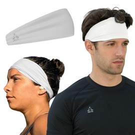 Temple Tape Headbands for Men and Women - Mens Sweatband & Sports Headband Moisture Wicking Workout Sweatbands for Running, Cross Training, Yoga and Bike Helmet Friendly - White
