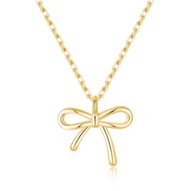 SLUYNZ Solid 925 Sterling Silver Bow Choker Necklace for Women Teens Simple Bowknot Pendant Necklace (B-Gold Plated)