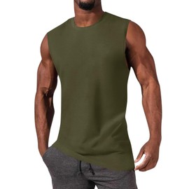 iudam Mens Workout Sleeveless Shirts Cotton Casual Tank Tops Muscle Gym Cut Off T-Shirts (Army Green,XXL)