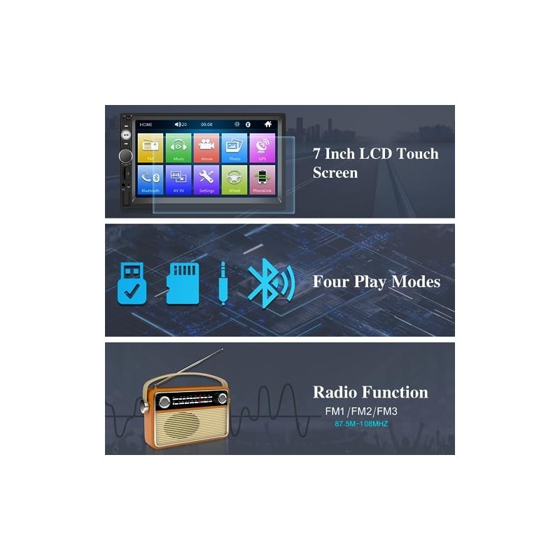 NHOPEEW Double Din Bluetooth Car Stereo - 7 Inch Touch