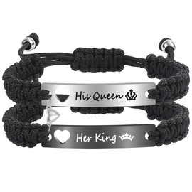 Couple Matching Bf and Gf Bracelets, Best Friend Friendship Bracelet, Adjustable Stretch Bracelets Christmas Birthday Valentines Day Jewelry Gifts for Him and Her His Queen - Her King