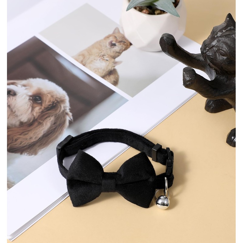 Dog Bow Tie Collar, Dog Collar with Bowtie Soft Velvet