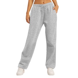 AUTOMET Women's Wide Leg Sweatpants Fleece Lined Baggy Straight Leg Lounge Pants Fall Outfits Athletic Joggers with Pockets Grey XXL