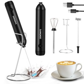 SANGKEE Espumador de Leche, Batidor Electrico de Mano Recargable Con 2 Batidores y Soporte, Agitadores Batidor con 2 Velocidades Ajustables, Adecuada para Café con Leche, Lattes, Capuchinos, Huevos