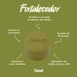 NANAH EN SÓLIDO Shampoo en barra Fortalecedor para el Crecimiento del Cabello con Romero, Tepezcohuite y Chile I Ideal para Cabello Delgado I Sin Sulfatos y Sin Parabenos I Libre de Plástico, Natural y Vegano I 100 gr.