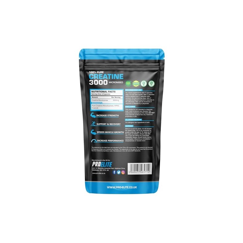 Creatine Capsules x 360 Vegan 3000mg of Unflavoured Creatine Monohydrate