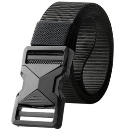 LJSQ Quick Release Belt for Men,Mens Belt Nylon Web with Automatic Buckle,Ratchet Belt Men,No Holes Tactical Belt for Hiking Rigger Military Work（Black）