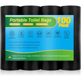 100 bolsas de inodoro portátiles – Bolsas de inodoro de camping, bolsa de baño biodegradable Porta para inodoro portátil, bolsas de basura de 8 galones para inodoro de 5 galones, revestimientos
