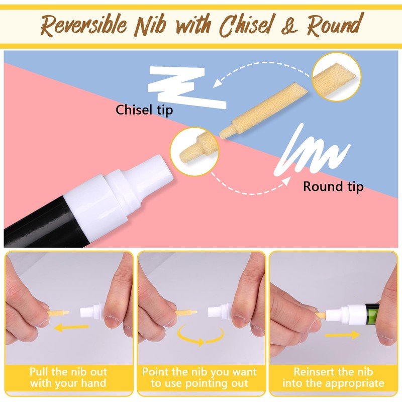 Chalk Pen, White, Chalk Pens for Blackboard, Washable, Pack of