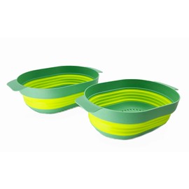 SAMMART 3L Over The Sink Oval Colander (Dark Green/Fluorescent Green (Set of 2))