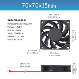 GDSTIME 7015 70mm x 15mm 7cm 12V DC Brushless Small Mini Cooling Fan Muffin Fan Thin Fan 2PIN